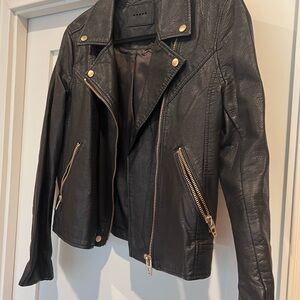 Black Leather Moto Jacket with Gold Zippers